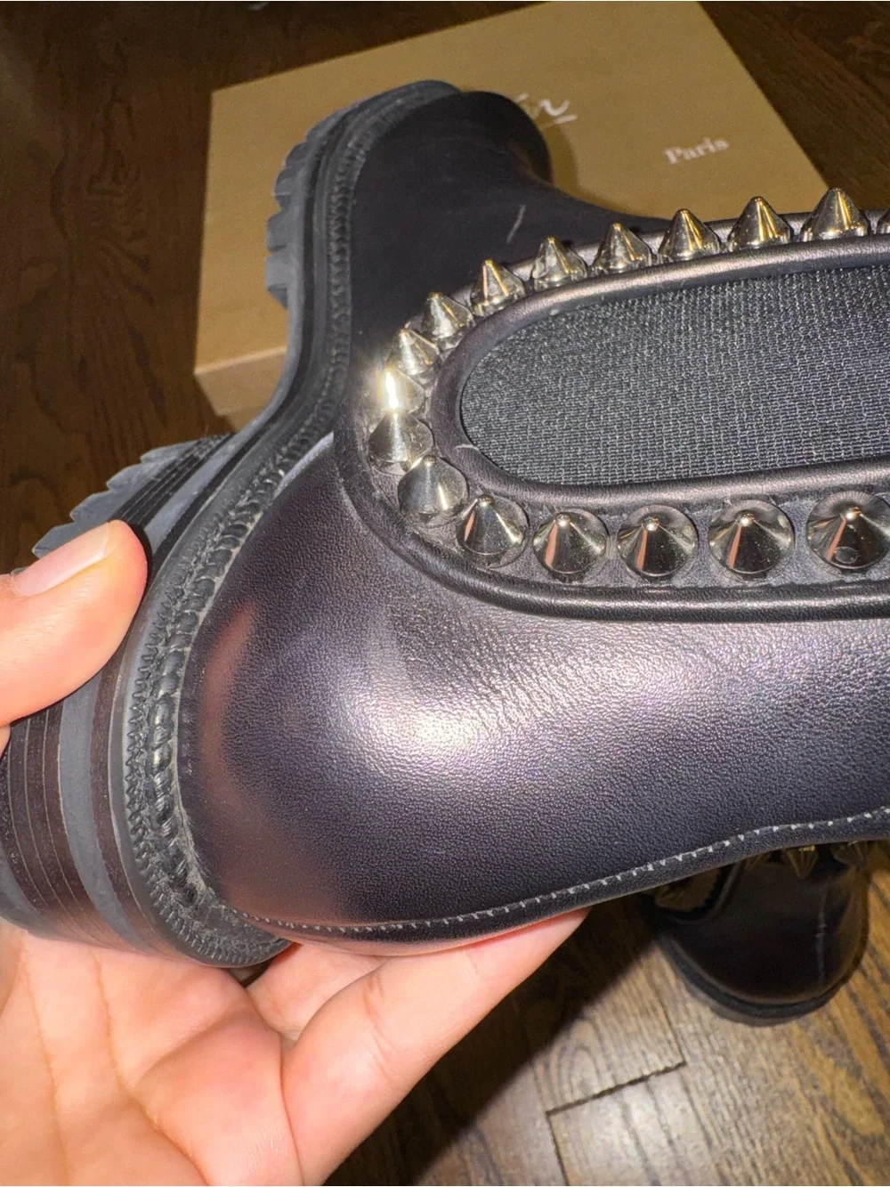 Size 38 Christian Louboutin Capahutta flat leather ankle boots black silver